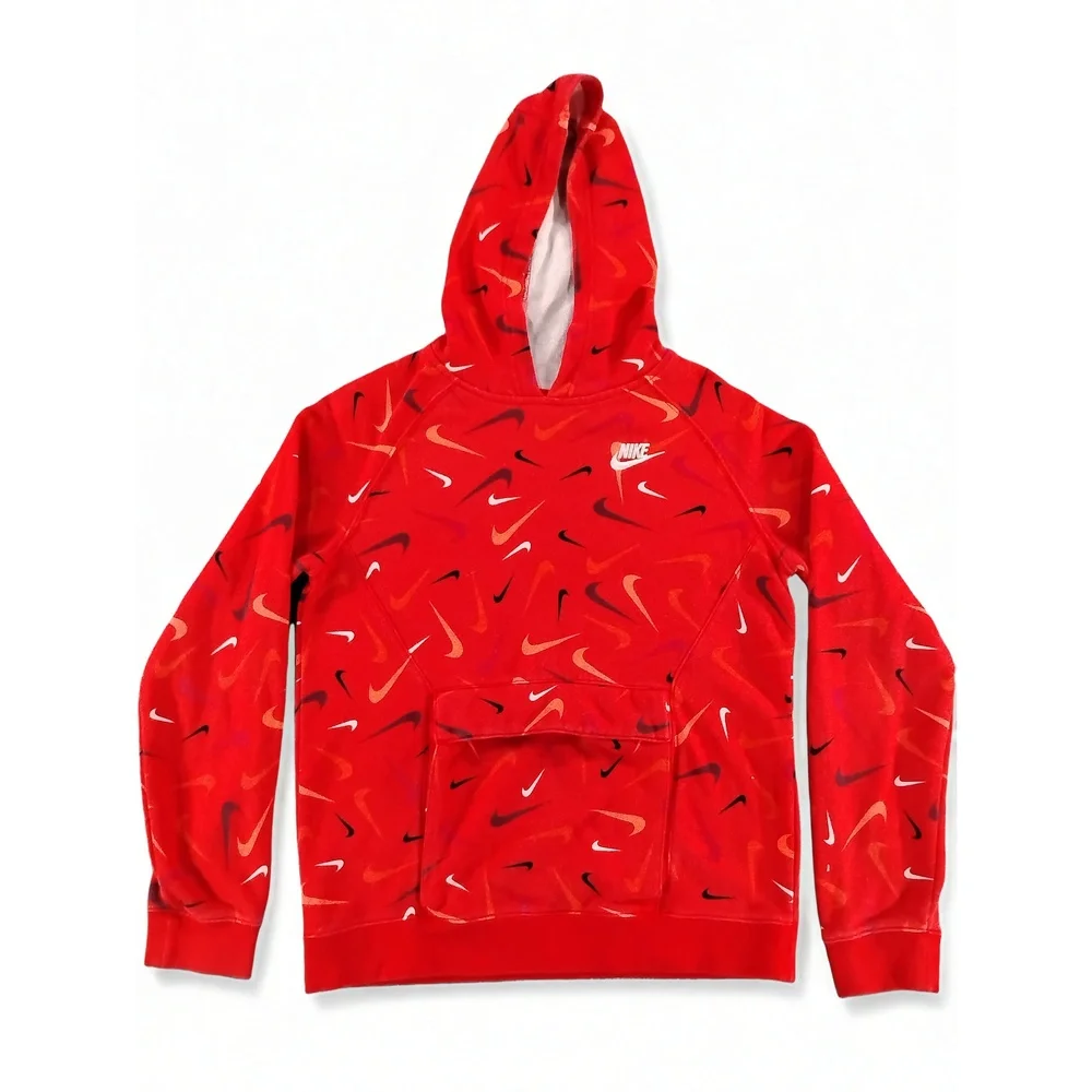 Nike Boys XL All-Over Print Swoosh Logo Pullover Hoodie Athleisure Streetwear